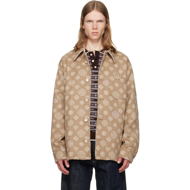Photo: Casablanca Beige Monogram Wool Overshirt