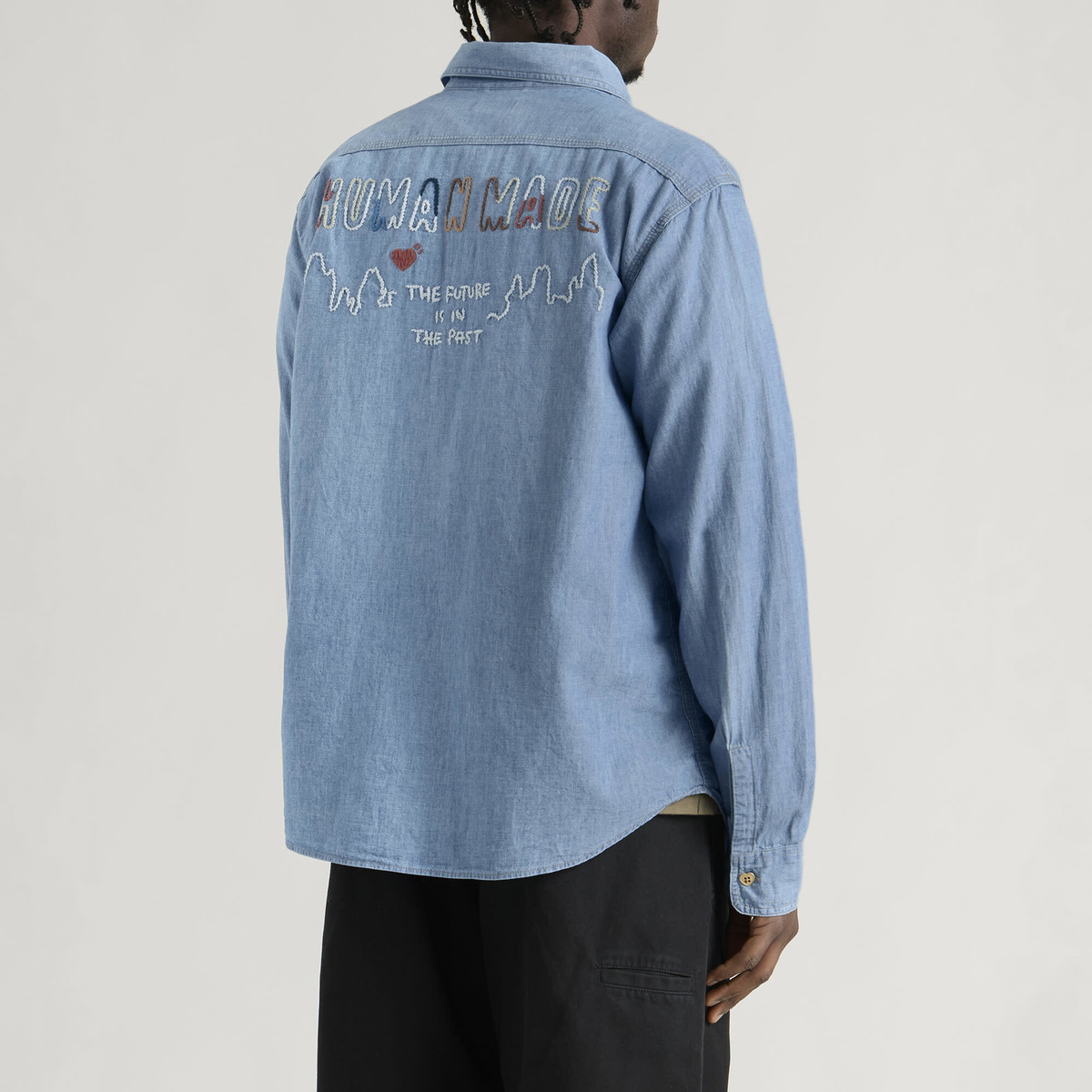 Human Made Men's Embroidered Chambray Shirt in Blue