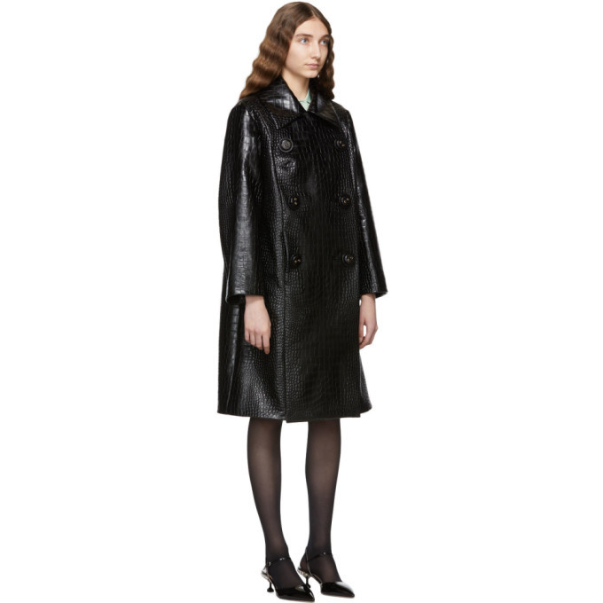 ジャケット・アウター 90s archive miumiu standcollar long coat Miu Miu Black Croc Leather Double-Breasted Trench Coat Miu Miu