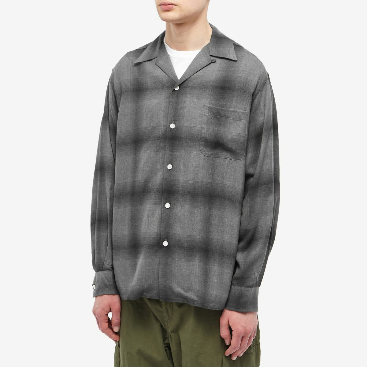 Wacko Maria Men's Short Sleeve Type 2 Ombre Check Open Collar Shir in  Gray/Black