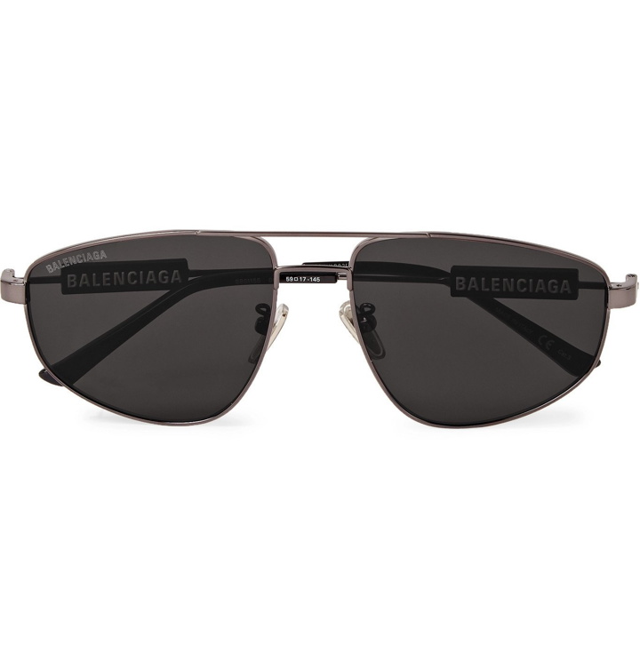Photo: Balenciaga - Aviator-Style Logo-Detailed Gunmetal-Tone Sunglasses - Gray