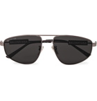 Balenciaga - Aviator-Style Logo-Detailed Gunmetal-Tone Sunglasses - Gray