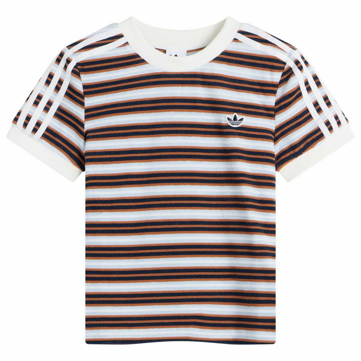 Photo: Adidas Women's Striped Terry T-Shirt in Multicolor/Crystal Sky