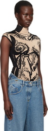 Balmain Black & Beige Jacquard Knit Torso Motif Bodysuit