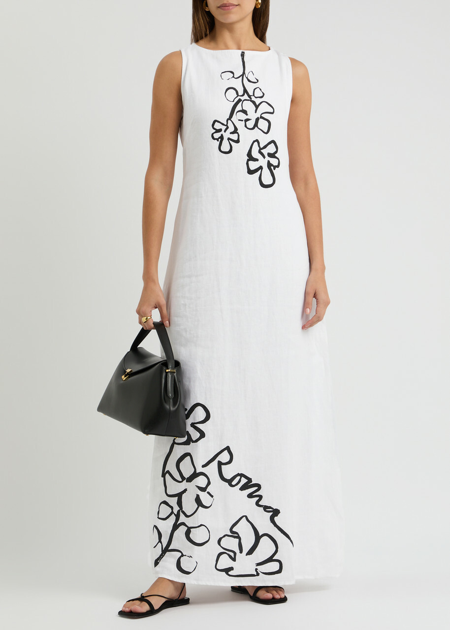 Faithfull The Brand Nahna Printed Linen Maxi Dress White And Black  Faithfull The Brand