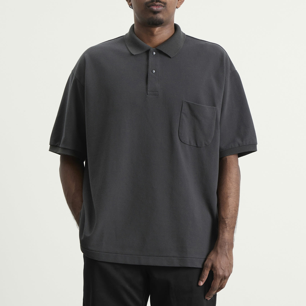 Nanamica Men's Snap Polo Shirt in Charcoal