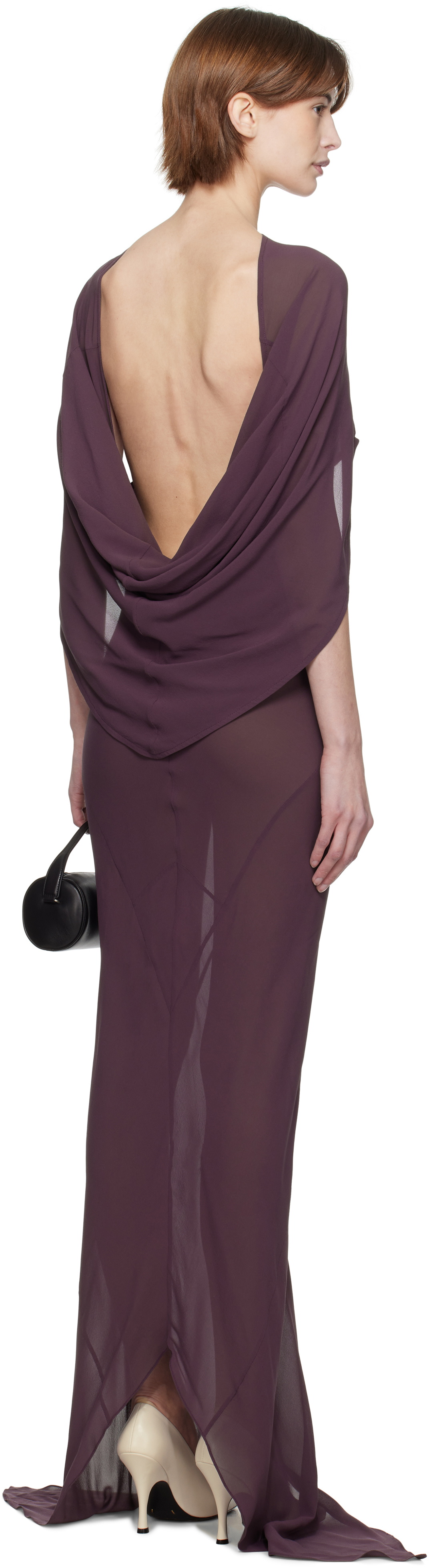 AARON ESH Purple Drape Back Open Arm Maxi Dress
