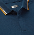Z Zegna - Contrast-Tipped Logo-Appliquéd TECHMERINO Wool Polo Shirt - Blue