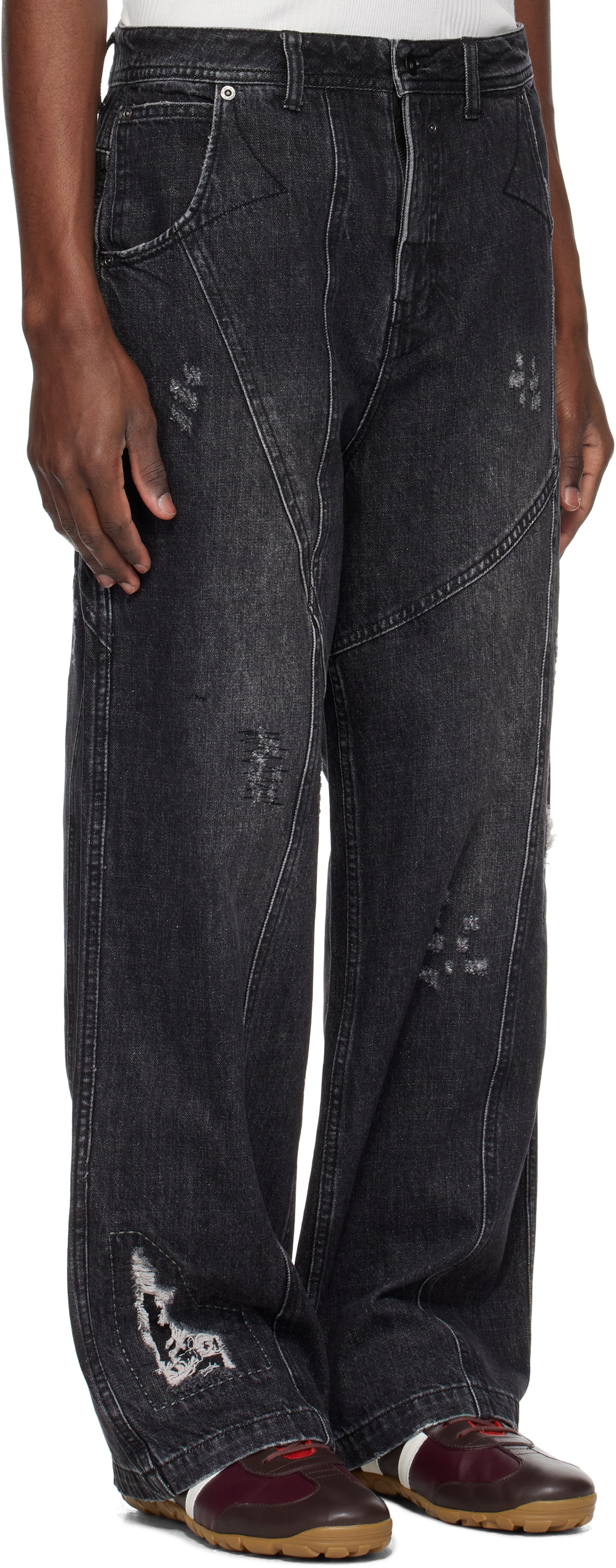 Professor.E Black Worn-Out Denim Jeans