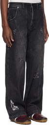 Professor.E Black Worn-Out Denim Jeans