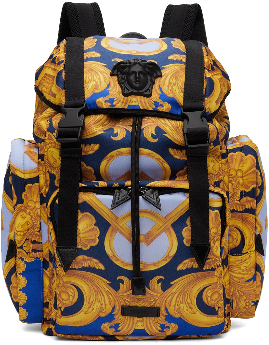 Versace Gold & Navy Barocco Medusa Backpack Versace