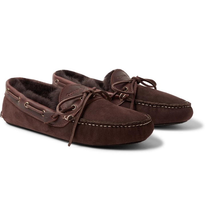 Photo: Quoddy - Fireside Leather-Trimmed Shearling-Lined Suede Slippers - Brown