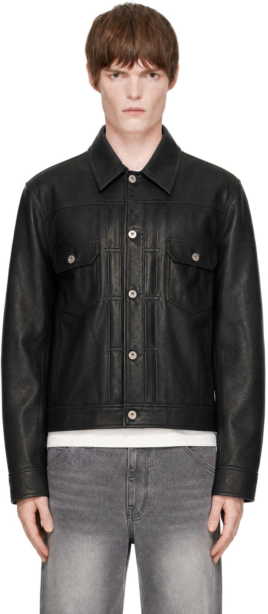 COOR Black Goatskin Pocket Trucker Jacket