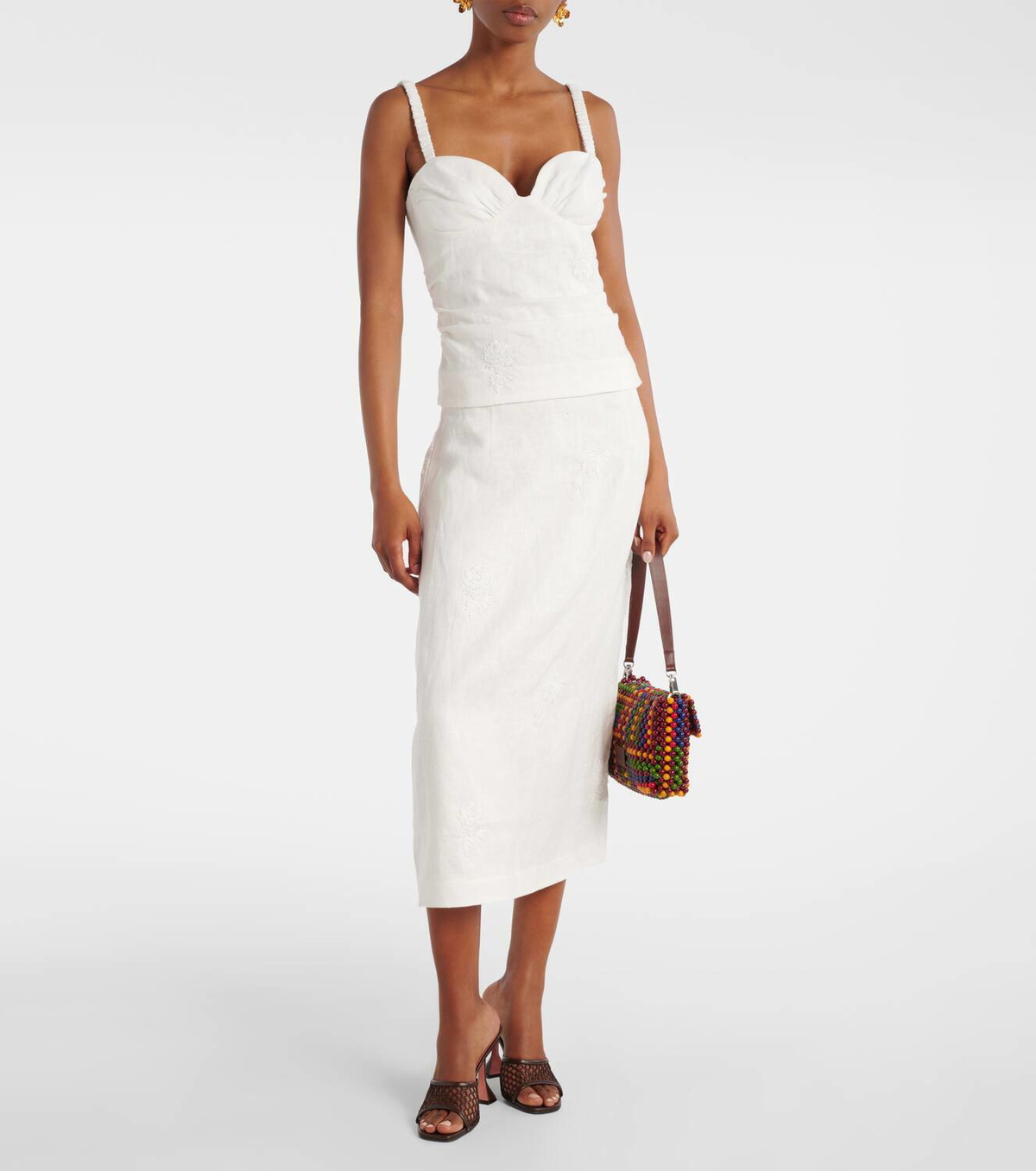 SIR Alessandra embroidered linen midi skirt