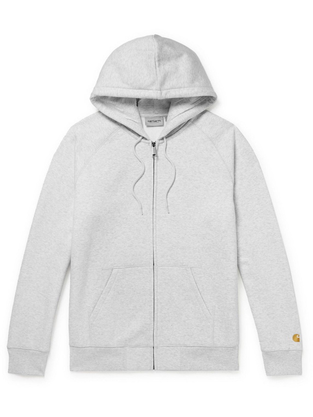 Photo: Carhartt WIP - Chase Logo-Embroidered Cotton-Blend Jersey Zip-Up Hoodie - Gray