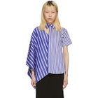 Facetasm Blue and White Striped Asymmetric Shirt