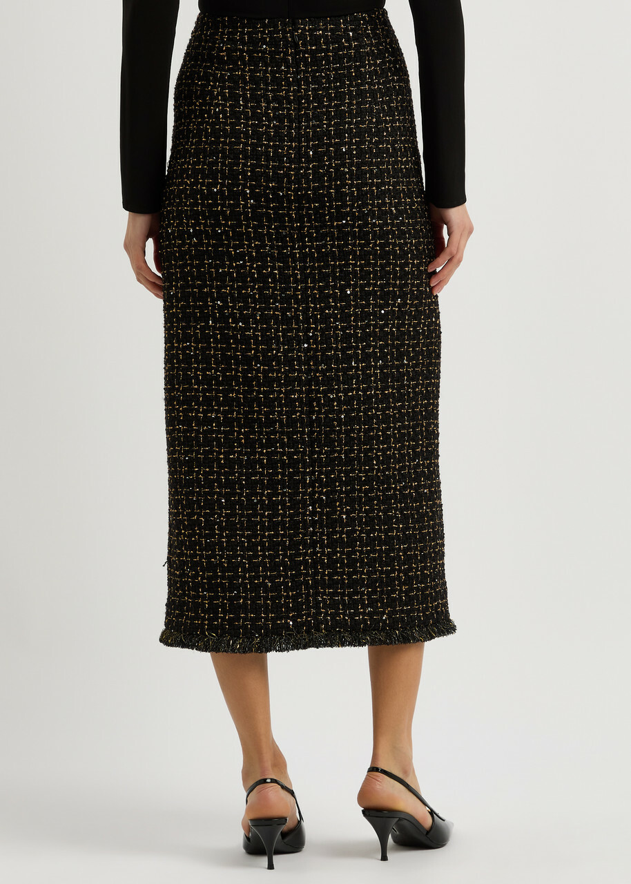 Huishan Zhang Gia Metallic Tweed Midi Skirt Black