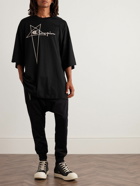 Rick Owens - Champion Tommy Oversized Embroidered Organic Cotton-Jersey T-Shirt - Black