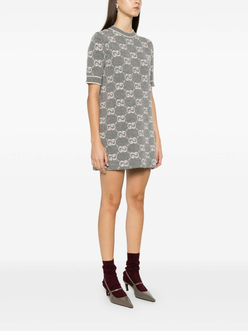 ワンピース GUCCI BOUCLE WOOL DRESS GG wool bouclé jacquard dress in ivory and camel | GUCCI® US