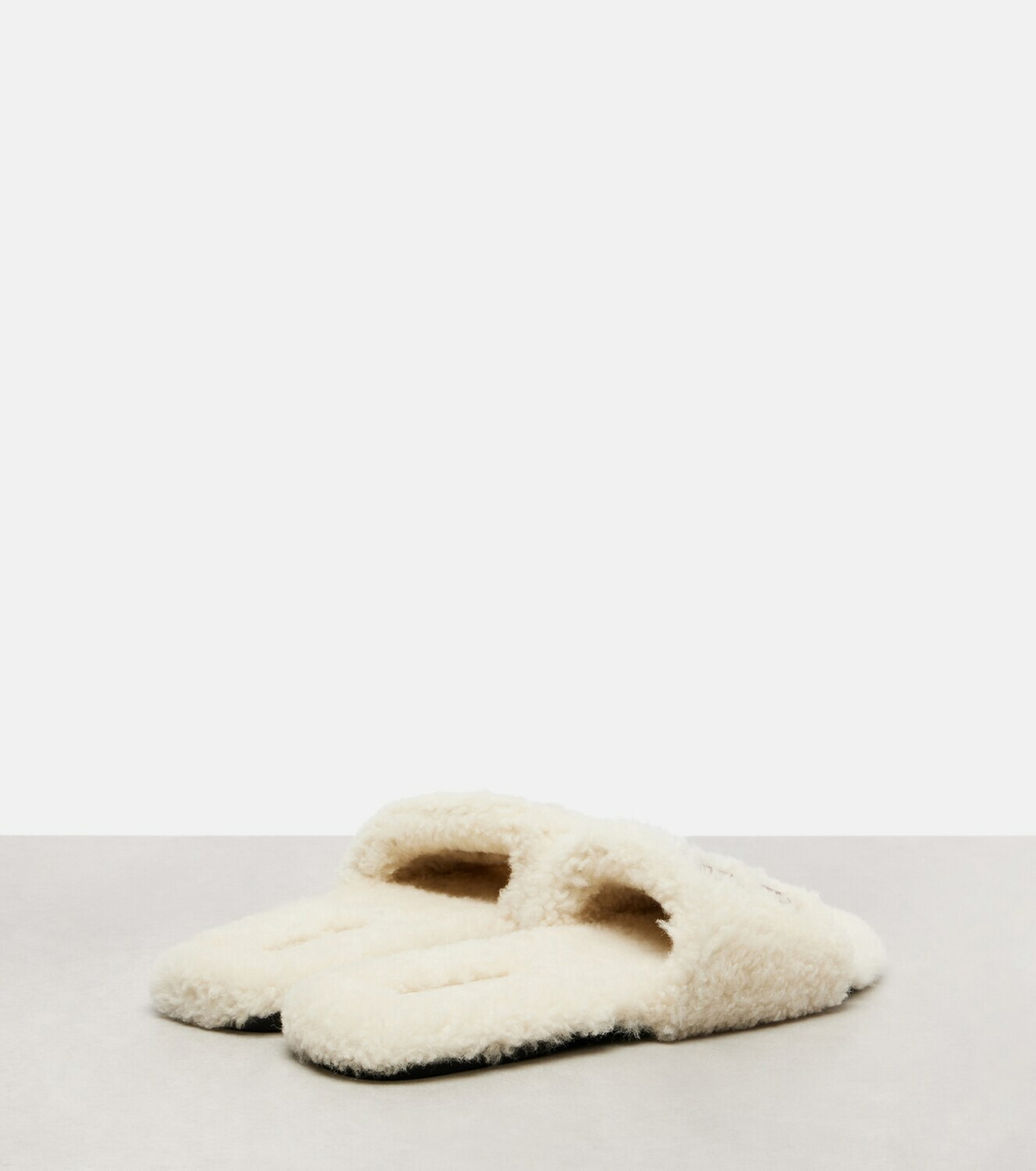 Miu Miu Logo leather-trimmed shearling slides