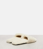 Miu Miu Logo leather-trimmed shearling slides