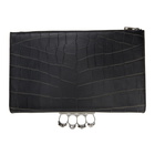 Alexander McQueen Black Croc Skull Jewelled Flat Pouch