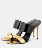 Balmain PB patent and mirrored leather mules