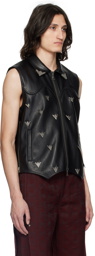 Andersson Bell Black Appliqué Faux-Leather Vest