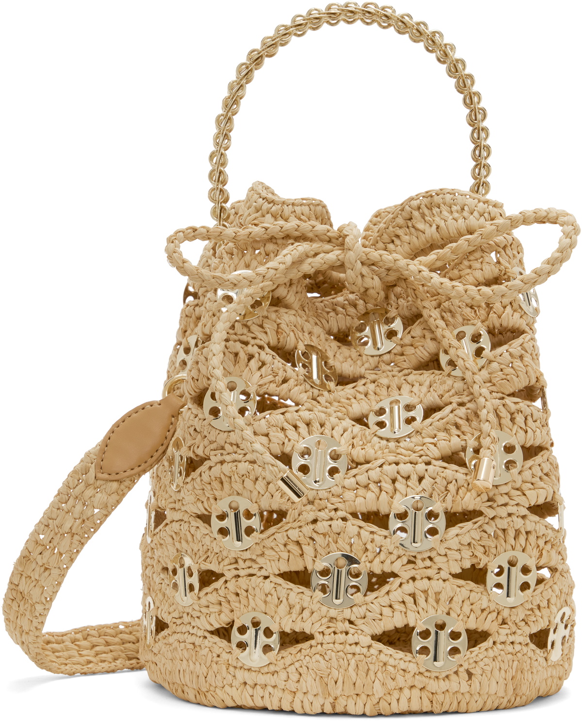 Rabanne Beige New Raphia Wave Bucket Bag Paco Rabanne