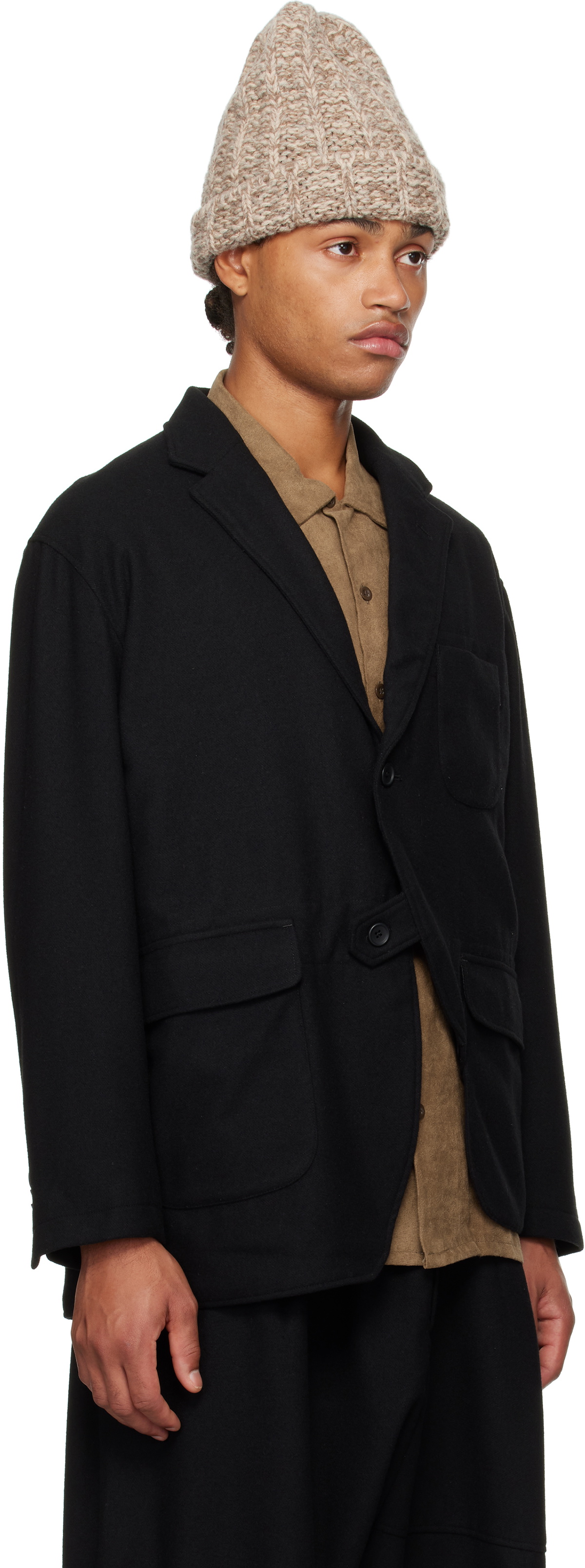 Engineered Garments Black Flannel Slanted Blazer Engineered Garments