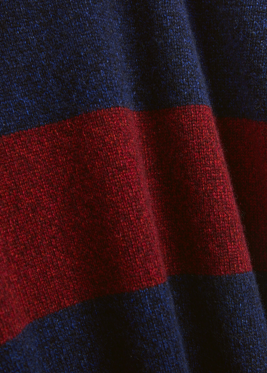 Begg & CO Hooped Striped Cashmere Polo Jumper Navy