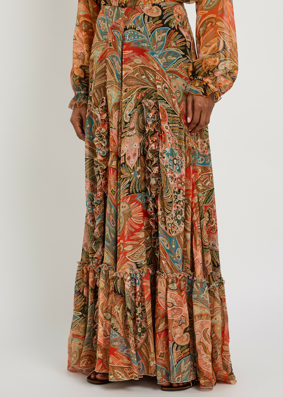 Etro Paisley Ruffled Silk Maxi Skirt Multicoloured