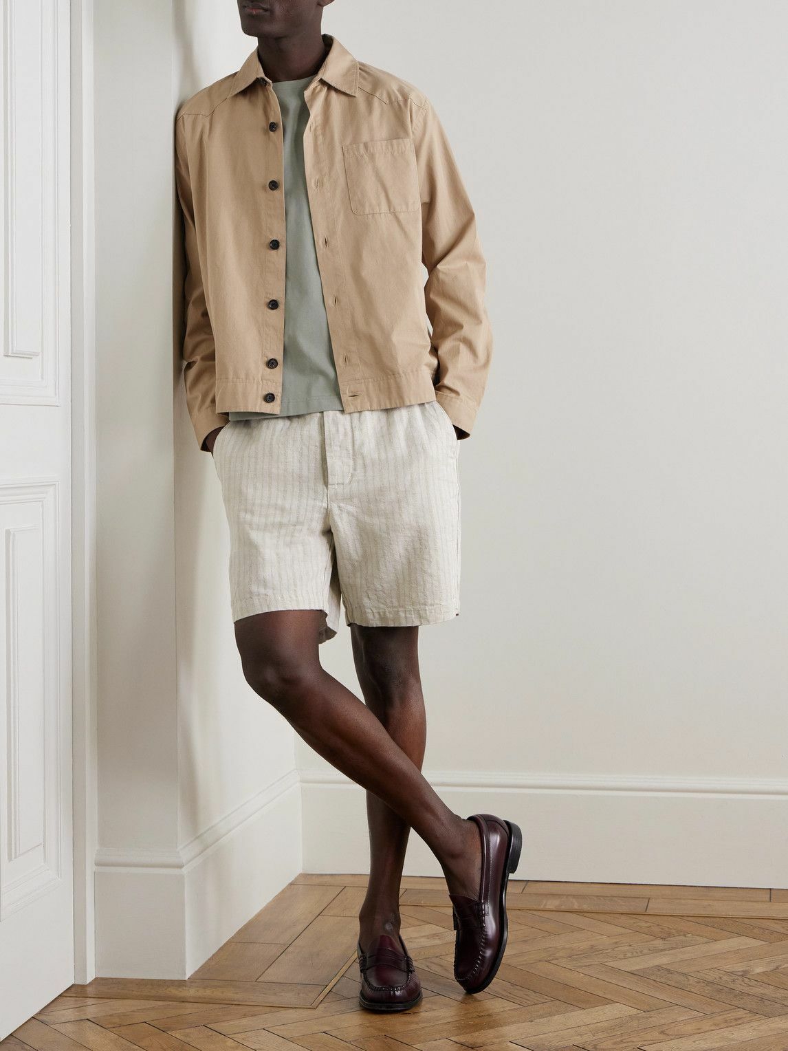 Oliver Spencer - Osborne Straight-Leg Striped Linen and Cotton-Blend Shorts - Neutrals