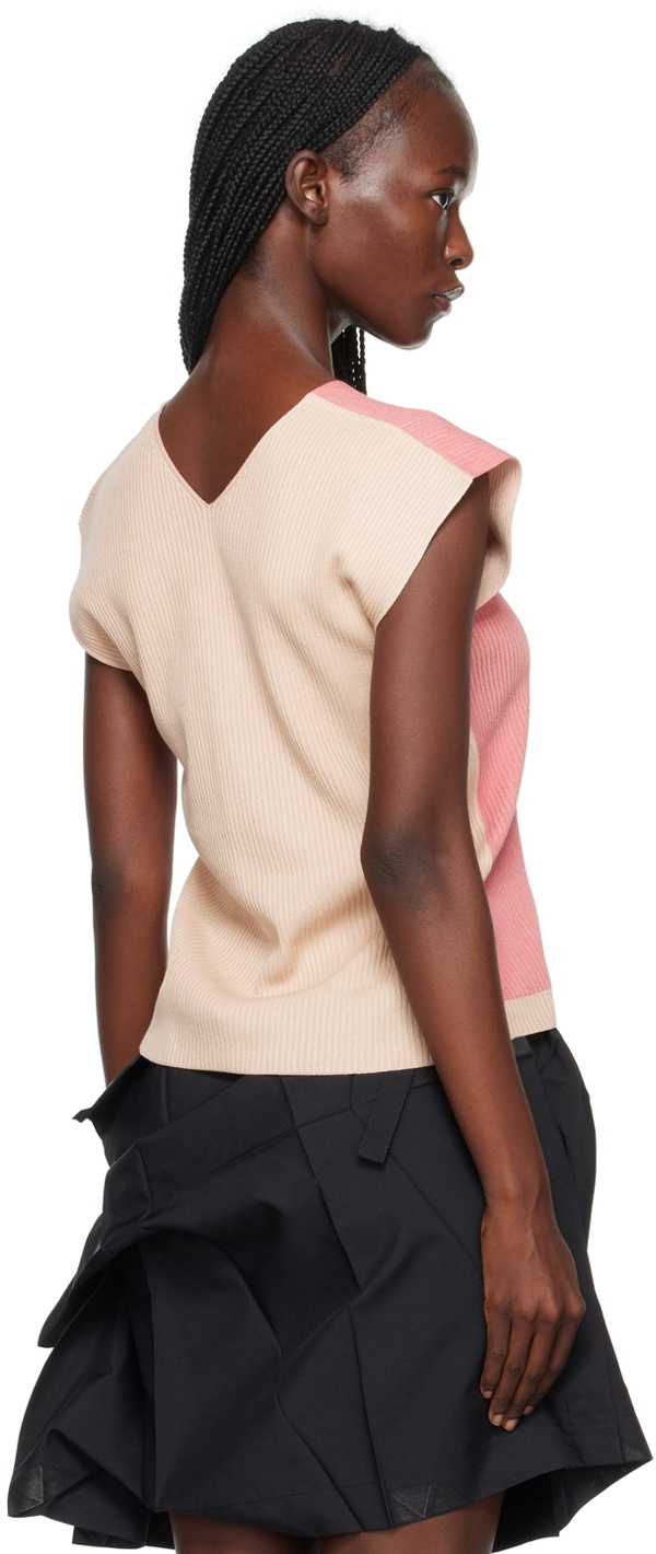 132 5. ISSEY MIYAKE Pink & Beige Flat Rib Vest