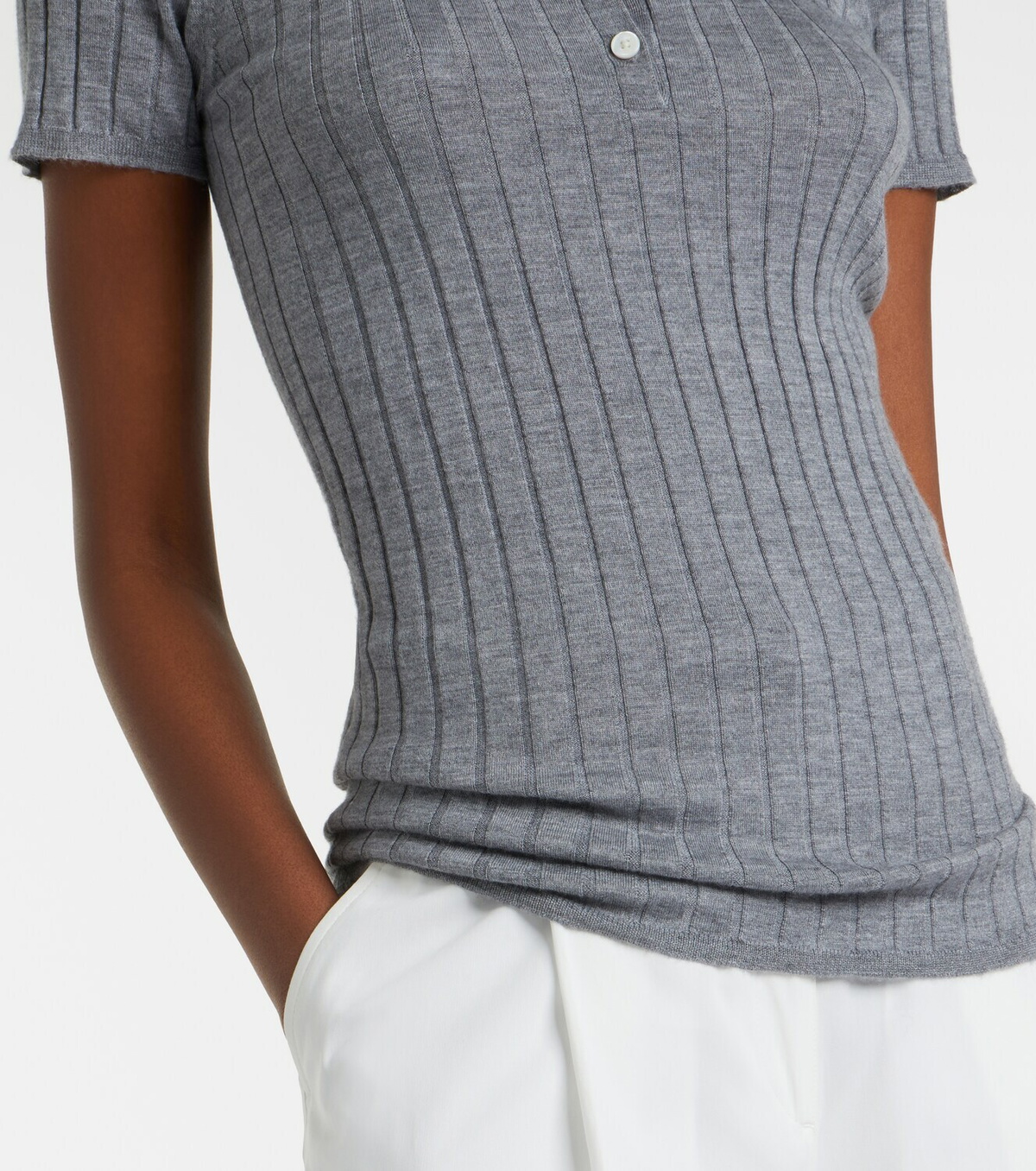 Toteme Ribbed-knit cashmere and silk polo shirt