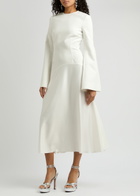 Solace London Gaia Satin and Crepe Midi Dress Cream