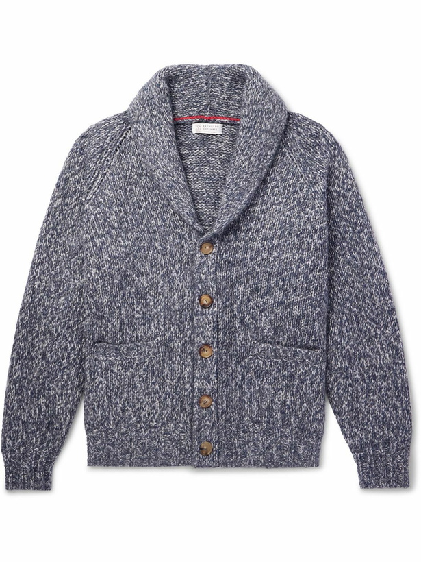 Photo: Brunello Cucinelli - Shawl-Collar Knitted Cardigan - Blue