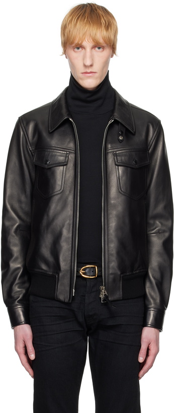 Photo: TOM FORD Black Nappa Grain Collar Leather Jacket