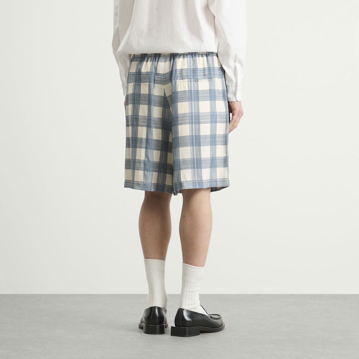 Jil Sander Men's Relaxed Fit Check Shorts in Blue Hydrangea