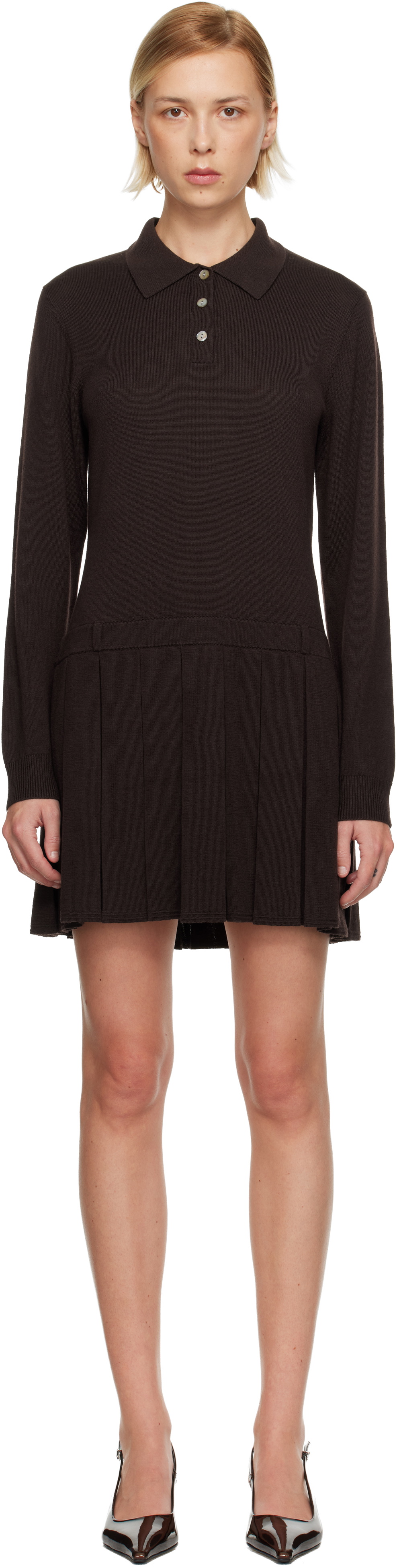 Sandy Liang Brown Hague Sweater Minidress