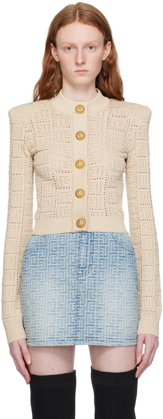 Balmain Beige Monogram Cardigan Balmain