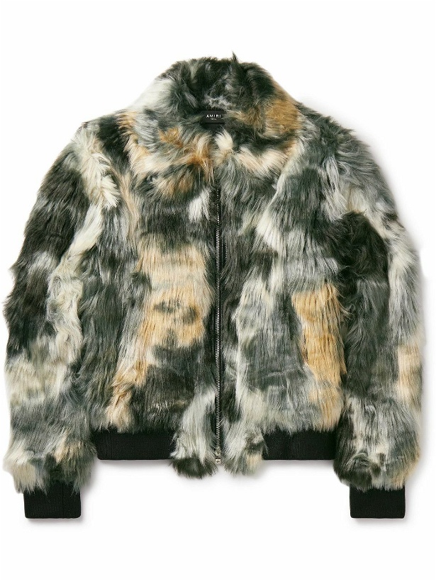 Photo: AMIRI - Leather-Trimmed Tie-Dyed Faux Fur Bomber Jacket - Green