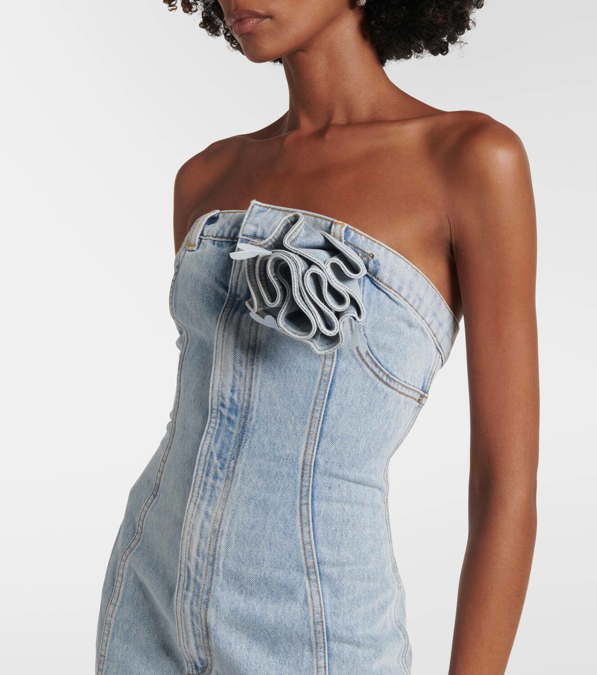 Area Floral-appliqué denim midi dress