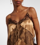 Ferragamo Lace-trimmed satin midi dress