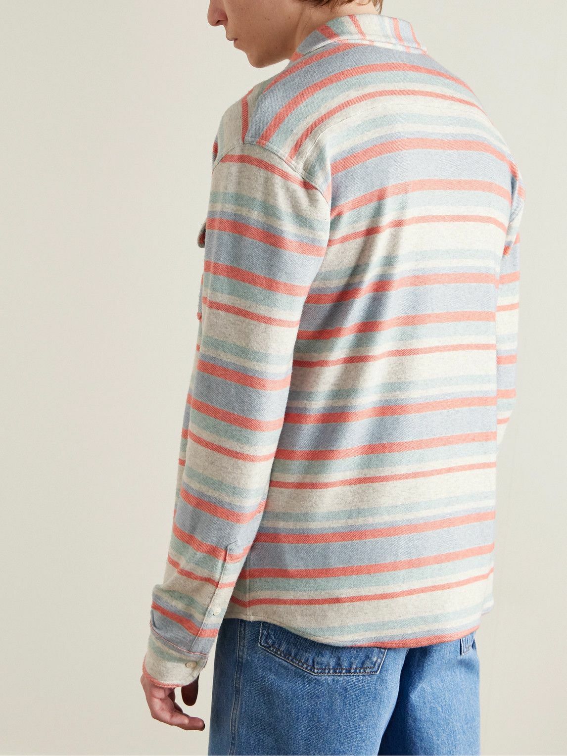 Faherty - Legend™ Striped Brushed Stretch Recycled-Knit Shirt - Blue