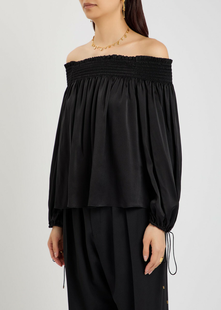 Chloe Off-the-shoulder Silk top Black