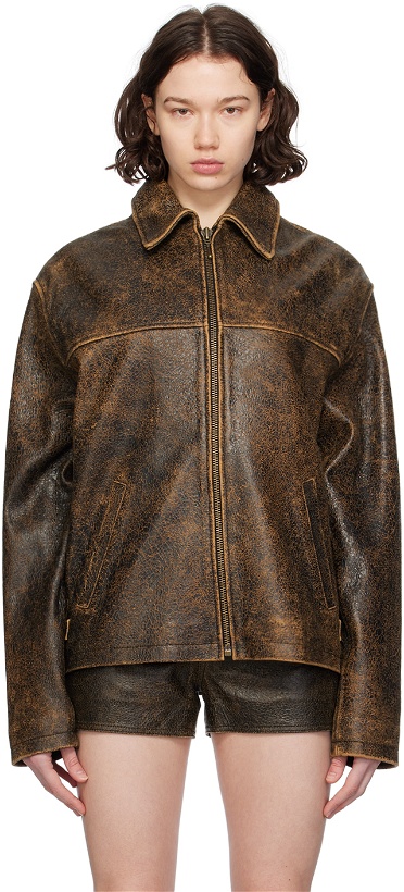 Photo: GUESS USA Brown Crackle Leather Jacket