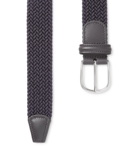 Anderson's - 3.5cm Dark-Grey Leather-Trimmed Woven Elastic Belt - Gray