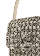 Self-portrait Micro Crystal-embellished Satin and Leather top Handle bag - Cream - One Size