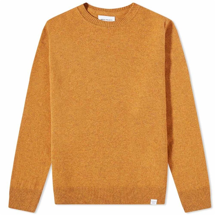 Photo: Norse Projects Men's Sigfred Lambswool Crew Knit in Mustard Yellow